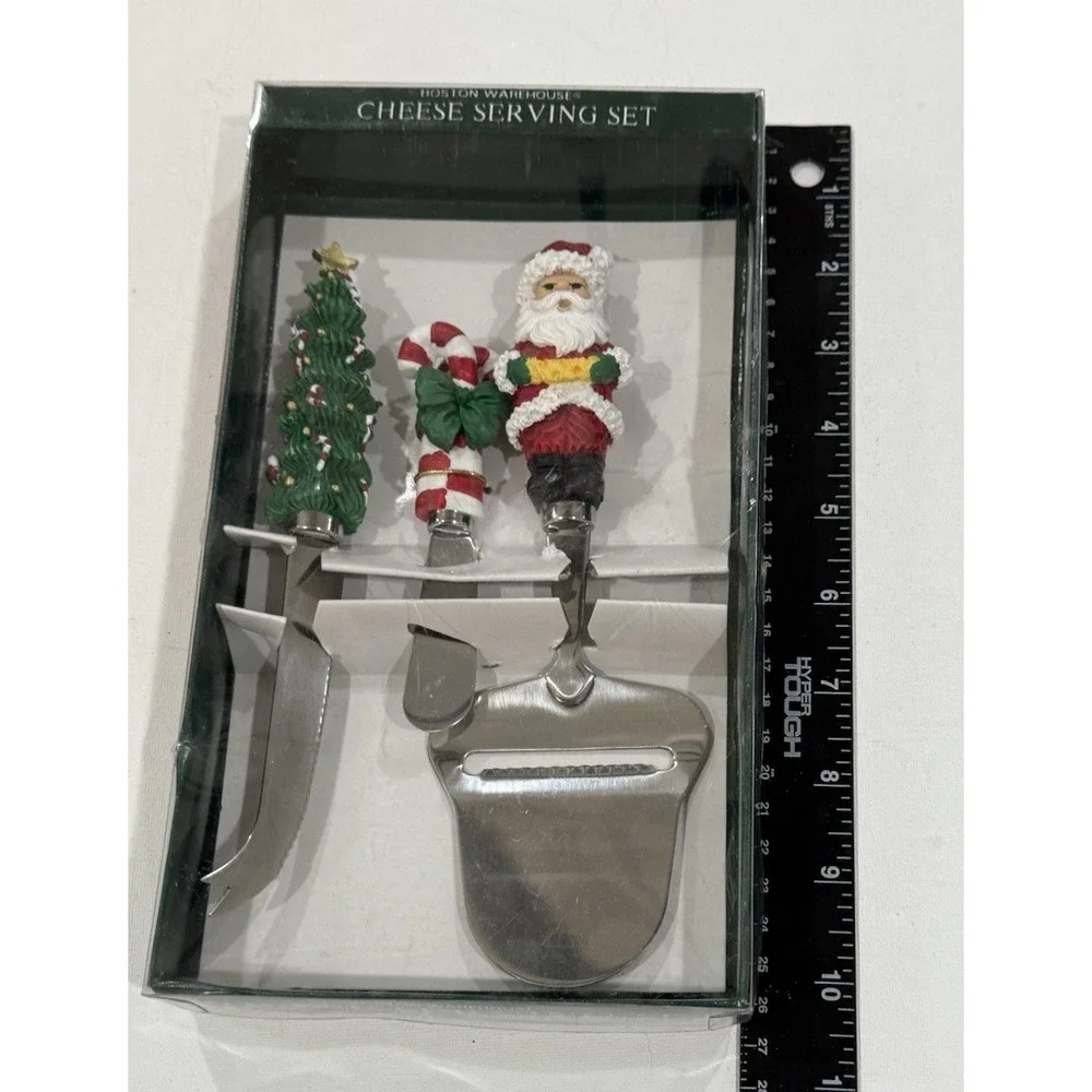 Boston Warehouse‎ 3 Piece Stainless Steel Christmas Cheese Serving Set NIB